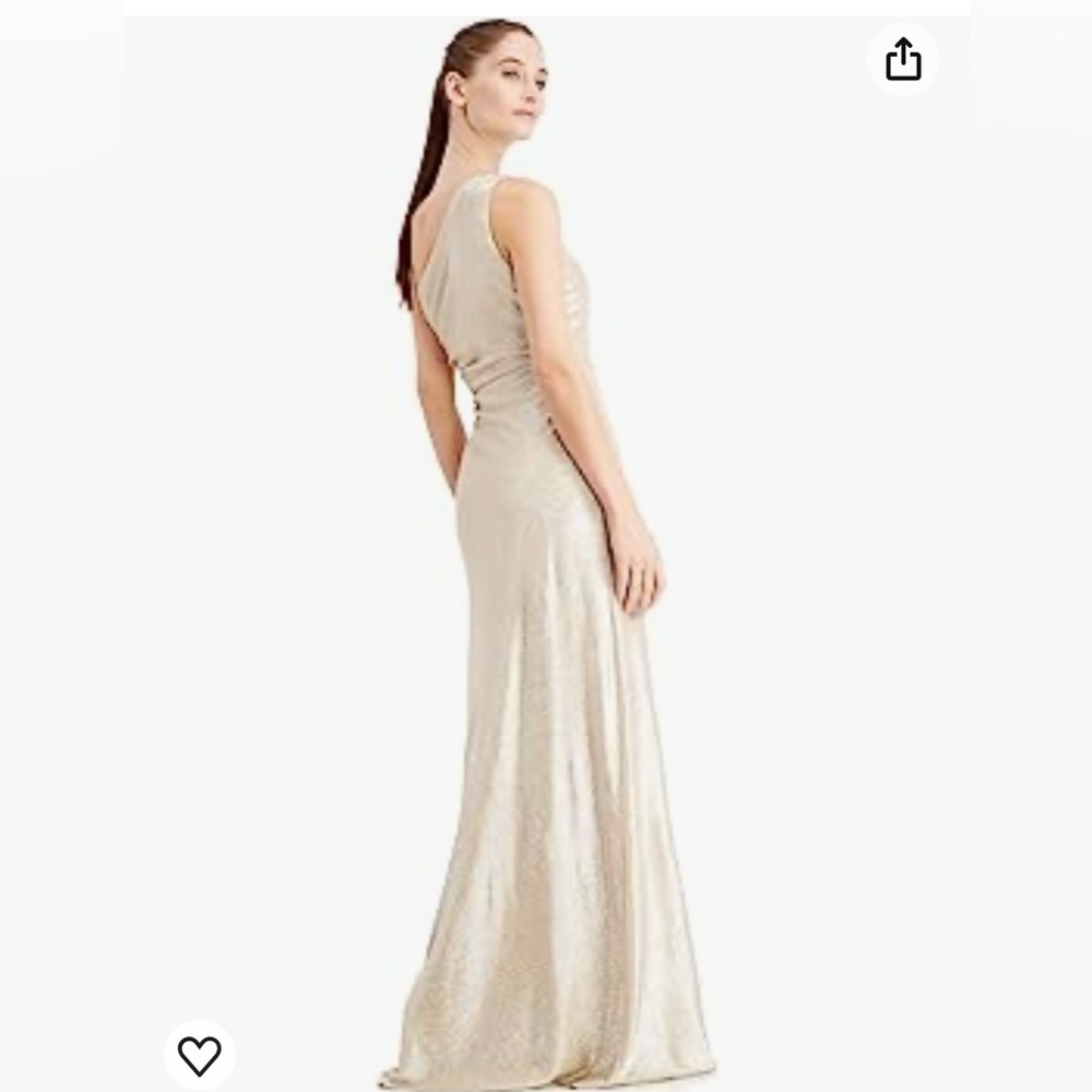 Calvin Klein sz 10 1 shoulder gown with  ruching &beaded detail. Champagne/gold